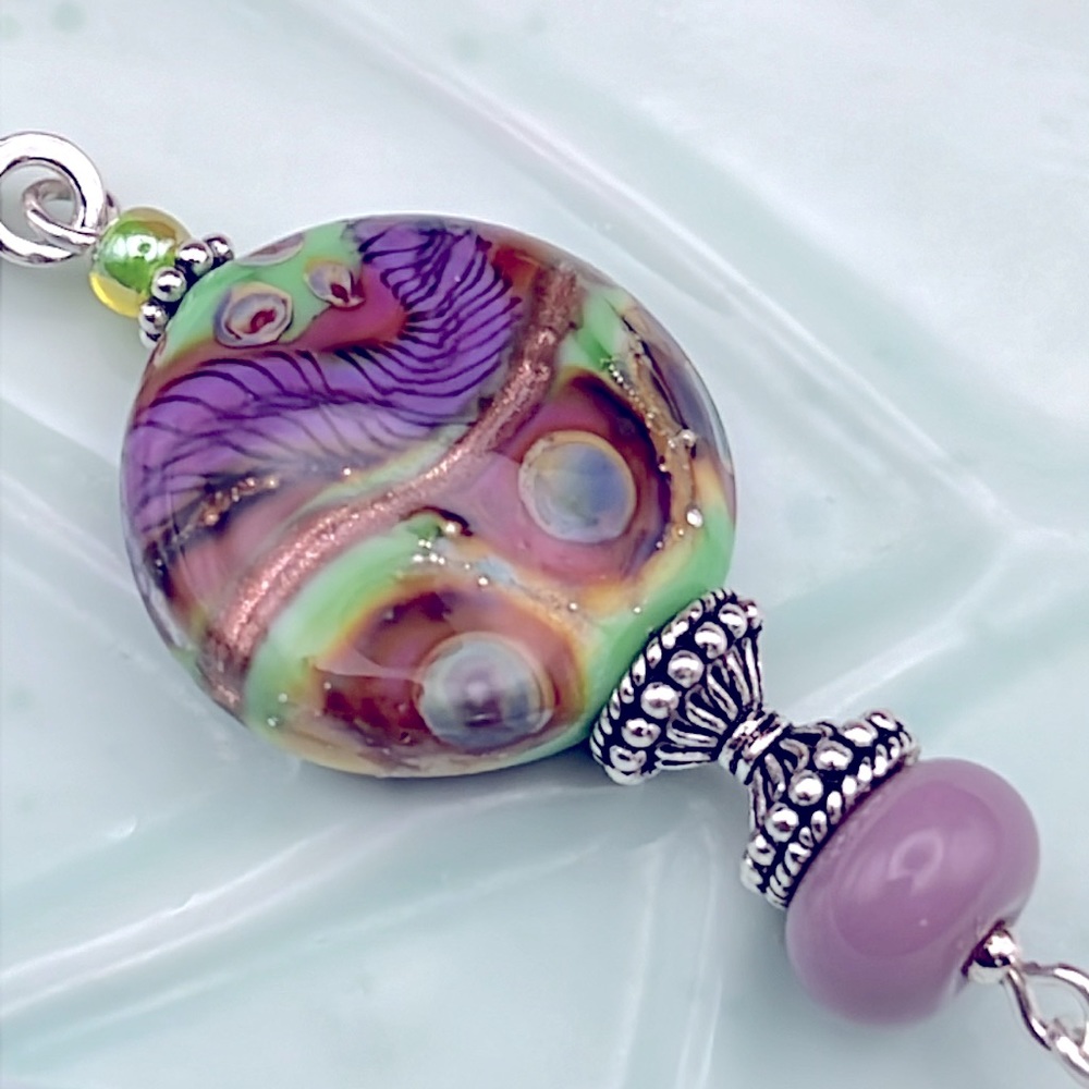 🆕 STERLING SILVER PENDANT LINE GOLD PURPLE LAMPWORK